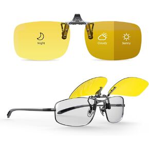 Goiteia Photochromic Clip on Night Driving Glasses for Men Women,Flip up, Anti Glare from Headlights/LED Bulbs, UV Protection