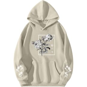 Rose Floral Graphic Hoodie for Men Aesthetic Japanese Cool Hoodies Oversized Trendy Streetwear Pullover Sweatshirt