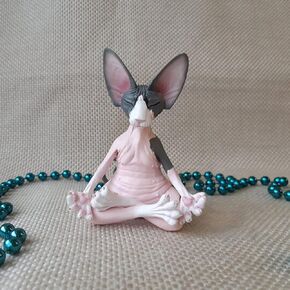 Sphynx Cat Meditate Collectible Figurines Zen Yoga Relaxed Pose Buddha Meditation Sphynx Cat Collections Cat Statue for Home Office (Pink)