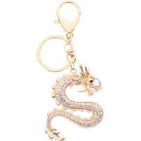Chinese Dragon Keychain Rhinestone Crystal Dragon Keychain Zodiac Charms Pendant Sparkling Key Ring Bag Pendant for Women Men White