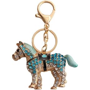 Cute Horse Keychain for Women, Blue Horse Key Chain for Ladies, Running Horse Summer Key Ring, Sparkling Horse Vacation Keychains, Punk Horse Keyring, Rhinestone Horse Animal Keychain Accessories