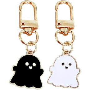 FORUBUS Black White Ghost with Flower Accessory Keyrings Set - Halloween Party Keepsake Keychain for Besties Friends
