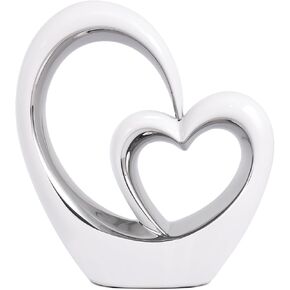 White Heart Decor Statue,Ceramic Couple Bedroom Decor,Knick Knacks for Shelves,Valentine Table Centerpiece,Love Sculpture,Two Hearts for Home Figurines,Option for Anniversary Home Decor (B)
