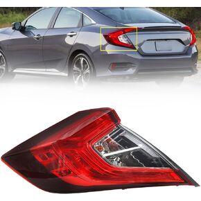 Tail Light Compatible With 2016-2021 Honda Civic 4-Door Sedan Red Clear Tail Light Outer Passenger Right Replacement