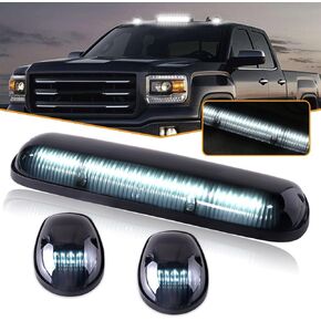 LED Cab Marker Roof Running Lights Amber 30 LED Lights For 2002-2007 Chevy Silverado GMC Sierra 1500 1500HD 2500 2500HD 3500 Smoked Lens w/Wiring Pack(3pcs)