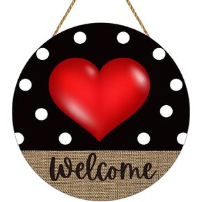YUNKKIN Valentines Day Door Decorations Heart Wreaths for Front Door Valentines Welcome Sign Valentines Day Wall Decor Wooden Valentines Door Hanger Valentines Day Door Sign for Indoor Home Decor
