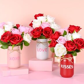3 Pcs Valentines Day Decor Mason Jars Centerpiece for Table Decorations Mason Jars with Text Painted Decorative Valentine's Day Gifts Decor Home Farmhouse Dining Kitchen