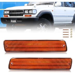 Front Bumper Signal Light Housing Compatible with Toyo-ta Land Cruiser FJ80 FJ82 1991-1997, [DOT] [IP67 Waterproof] Front Turn Signal Marker Lamp Cover [No Bulbs], Sleek Amber Lens