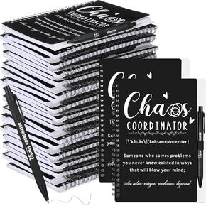 Nezyo 10 Sets Chaos Coordinator Gifts Chaos Coordinator Notebook with Ballpoint Pen Spiral Notebook Teacher Appreciation Gifts Bulk for Women Men Journals Thank You Employee Appreciation Gifts (Brown)