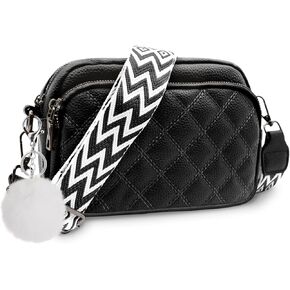 Quilted Purses for Women Crossbody Purse Small Crossbody Bag Leather Shoulder Handbags Wide Guitar Strap Purse