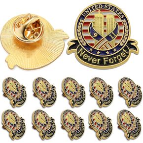 6/12/50/100Pcs 9-11 Pin Never Forget Commemorative Lapel Pin Bulk - September 11th Twin Towers Patriotic Ribbon Brooch Badge Pin Gifts
