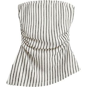GORGLITTER Women's Ruched Asymmetrical Hem Strapless Top Sleeveless Textured Bandeau Tube Tops