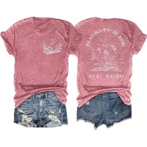 Book Shirts for Women Read Books Be Kind Stay Weird Print Tshirt Book Lover Short Sleeve Tees Reader Gift Tops