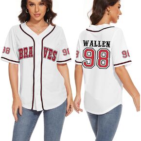 98 Baseball Jersey Women Country Vintage Music Shirts Graphic Fan Tshirt Button Down Short Sleeve Tops