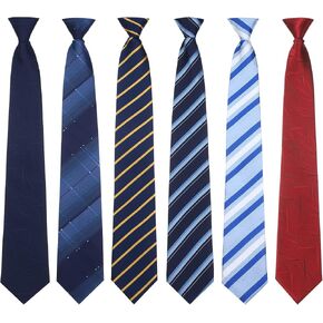 Janmercy 6 Pcs Clip on Tie for Men Clip on Easy Necktie Striped Solid Plaid Dots Mixed Lot Tie for Office School, 20 Inch (Modern Style)