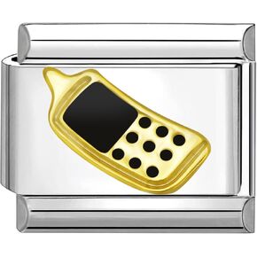 UNY JEWEL Italian Charm 9mm Stainless Steel Cell Phone Design Modular Charm Link for Bracelets Unisex Jewelry