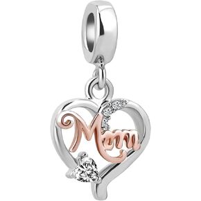 Women Mum Love Heart Charm Compatible with Pandora Bracelets Silver Rose Gold Mother Mommy Daughter Son Husband Mothers Day Birthday Anniversary