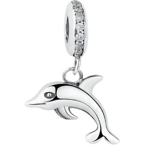 Dolphin Dangle Charm 925 Sterling Silver Pendant,Jewelry Beads Gifts for Women Bracelet&Necklace