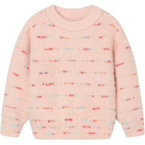 Mud Kingdom Girls Fuzzy Sweater Pullover Colorful Stripes Fashion Knitwear for Toddler Casual