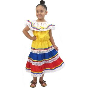 Colombian Venezuelan Ecuador Flag Colors Festive Dress Florkorico for Girls Ages 0-12 Country Representation