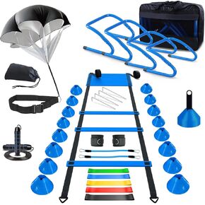 Haootadiy Soccer Agility Training Equipment |Football Training Equipment for Youth Includes 20FT Agility Ladder,4 Speed Adjustable Hurdles, 15 Cones, Resistance Rope for Training Athletes & Kids