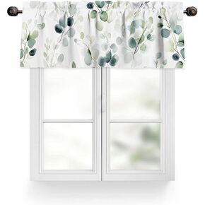 Spring Eucalyptus Leaves Valances for Windows, Sage Green Eucalyptus Leaf Rod Pocket Kitchen Window Curtain Valance, Plants Window Treatment Valance Curtains for Kitchen Living Room Bathroom, 54"x18"
