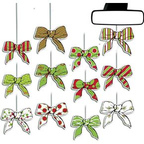 12 قطعة من معطرات هواء السيارة لعيد الميلاد باللون الأخضر الليموني مع عقدة على شكل فيونكة للسيارات معطرة للسيارات وحلي معلقة لتزيين شجرة عيد الميلاد وإكسسوارات السيارات الداخلية in Kuwait