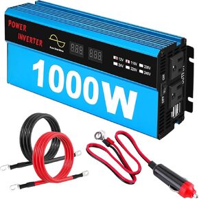 1000 Watt Pure Sine Wave Power Inverter, 12V DC to 110 Vdc to 120 Vdc, with 1 AC Outlets and 2 USB Port, LCD Display for Off-Grid Solar Power System, RV, Truck, Home