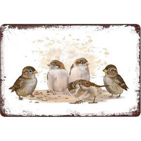 Brown Sparrows Tin Signs Retro Poster Bird Vintage Room Decor Iron Painting Metal Signs for Home Farmhouse Kitchen Decor Bathroom Man Cave Decor Cafe Garage Coffe Bar Wall Decor 12x8 Inch