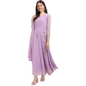 Women's Georgette Anarkali Kurta Kurti Suit with Dupatta (Bottoms not included) (Medium, Orange)