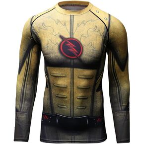 Red Plume Men's Compression Sports Shirt Cool Lightning/Flash Running Long Sleeve Tee/3 Colors