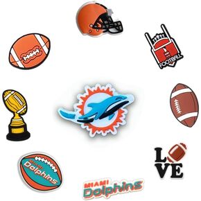10PC Shoe Charms for crocs clogs Decoration, Team Charms for Dolphins sports fans