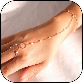 Pearl Bracelet Pearl Bracelets for Women Dainty Gold Charm Bracelet Pearl Hand Chain Bracelet Wedding Jewelry for Brides Bridesmaid Gifts