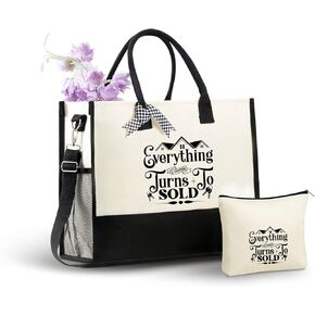 InnoBeta Realtor Gifts Canvas Tote Bag, Everything I Touch Turns To Sold Bag with Top Zipper Closure and Shoulder Strap for Birthday, Mother's Day, Christmas