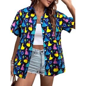 Magical Shirt for Women Magic Kingdom Tshirt Hawaiian Shirts Funny Castle Graphic Tee Family Holiday Vacation Button Up Tops