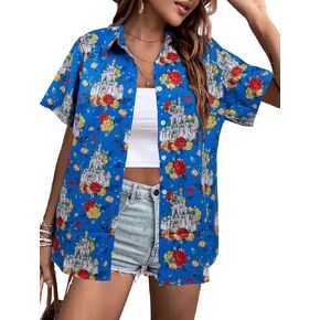 Magical Shirt for Women Magic Kingdom Tshirt Hawaiian Shirts Funny Castle Graphic Tee Family Holiday Vacation Button Up Tops in Kuwait