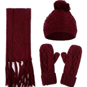المرأة الشتاء الدافئة وشاح محبوك قبعة Pompom قبعة وقفازات مجموعة لينة تمتد قبعة وشاح ومجموعة القفاز in Kuwait
