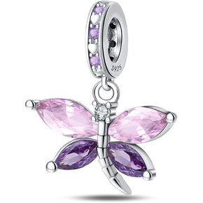 CYCUFF 925 Sterling Silver Charms Suitable for Bracelets Charms Beads, Charm Necklaces Jewellery Gift for Women Family Friends (Dragonfly Zirconia Charm)
