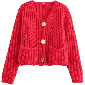 COZYPOIN Womens Fall Cardigan Sweater Casual Knit Cropped Open Front Button Long Sleeve Loose Cardigan