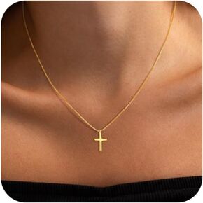Gold Cross Necklace for Women - Dainty Gold Necklaces Trendy Small 14K Gold Plated Hypoallergenic Infinity Crown Cross Cubic Zirconia Pendant Box Rope Chain Necklace for Women Non Tarnish Jewelry Gift
