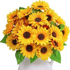 Winlyn 6 Pcs Artificial Sunflower Bushes 11.8" Tall Yellow Silk Sunflowers Stems Sunflowers Artificial Flowers for Bouquets Vase Centerpiece Floral Arrangements Small Pots Party Decorations Outdoors