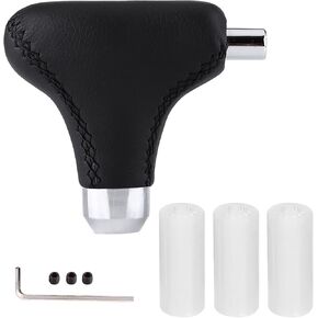 Acouto Automatic Shift Knob with Button Hand Stitched PU Leather Car Gear Shift Knob Cover with Adapters for Automatic Vehicles Black