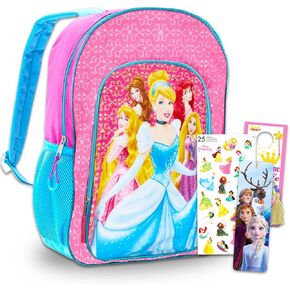 Disney Princess Backpack Set For Girls - 4 Pack Bundle With Deluxe 16" Princess School Bag, Stickers, Bookmark, Door Hanger, and More | Princess School Supplies For Kids