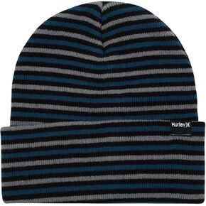 Hurley Men's Gambit Beanie - Cozy Double Layered Flat Knitted Striped Beanie for Men - Soft Cuffed Men's Winter Caps