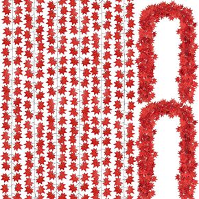 CQURE 12 Pack 84Ft Fall Leaf Garland, Hanging Vines Garland Artificial Fall Maple Leaves Garland Thanksgiving Decor for Home Wedding Fireplace Party(Red Brown)