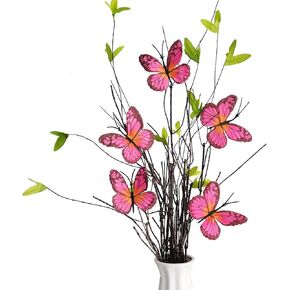5 PCS Lifelike Artificial Butterflies Flower Bouquet Branches with Butterfly Sticks, 26.8 Inches, Pink Butterfly Bouquet for DIY Decor, Vases, Crafts, Home, Garden, Farmhouse
