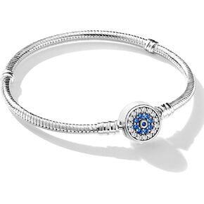 925 Sterling Silver Snake Chain Bracelet Silver Heart Clasp Snake Charm Bracelet Fit Moments Charms Jewelry for Women