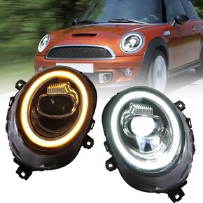 Headlights Assembly for BMW MINI Cooper MINI Cooper S R55 R56 R57 R58 R59 2007-2013,Newly Upgraded Full-Round Headlight,Head Lamp DRL Sequential Turn Signal