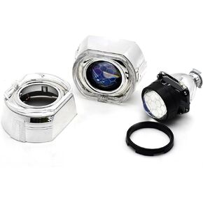 YUFANYA 2.5inch Blue Coating Honeycomb H1 Bixenon Projector Lens Halo with White&White Angel Eyes Shrouds Decoration Fit for H1 H4 H7