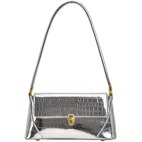 Pink Metallic Shoulder Bag Silver Tote Clutch for Women Gold Shoulder Purse with Buckle Closure